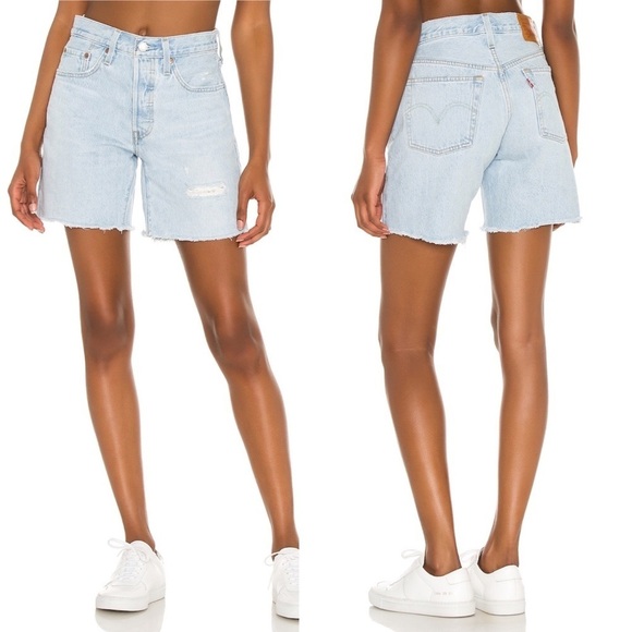 NEW Levi's 501 Mid Thigh High Rise Denim Cutoff Shorts Size 24 - Picture 1 of 6
